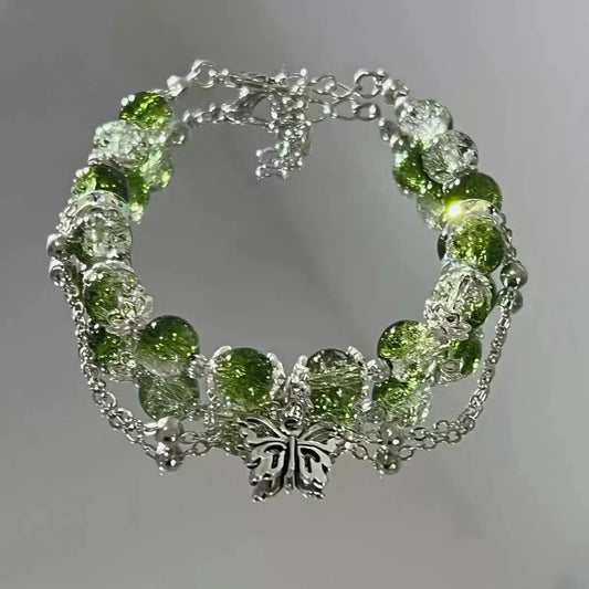 Vintage Silver Butterfly & Green Bead