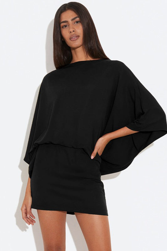Back Deep V Cowl Neck Loose Mini Dress