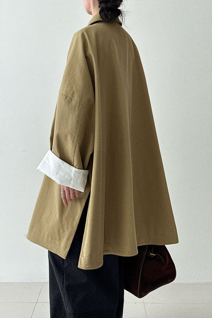 Korean Oversized Split-hem Single-breasted Mid-length Overcoat