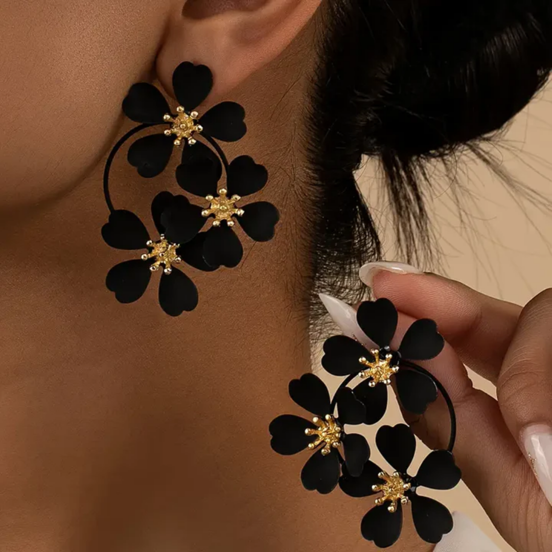 Vintage Black Flower Dangling