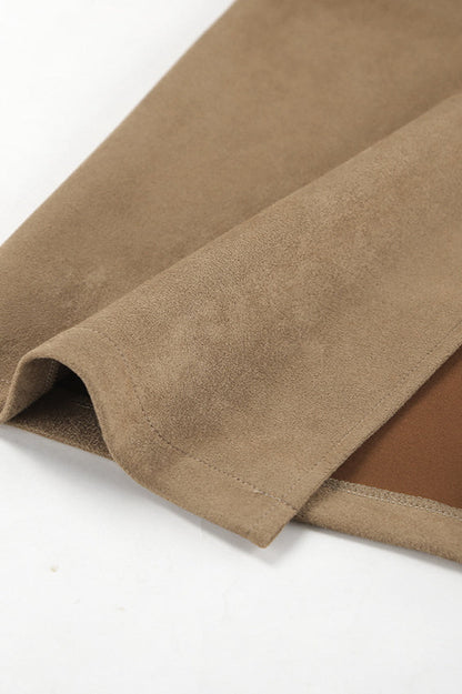Suede Brown High Waist Split Midi Skirt