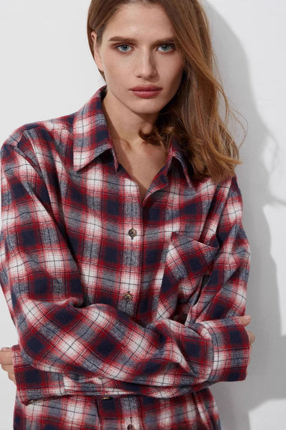 Cotton Plaid Oversized Shirt Blouse