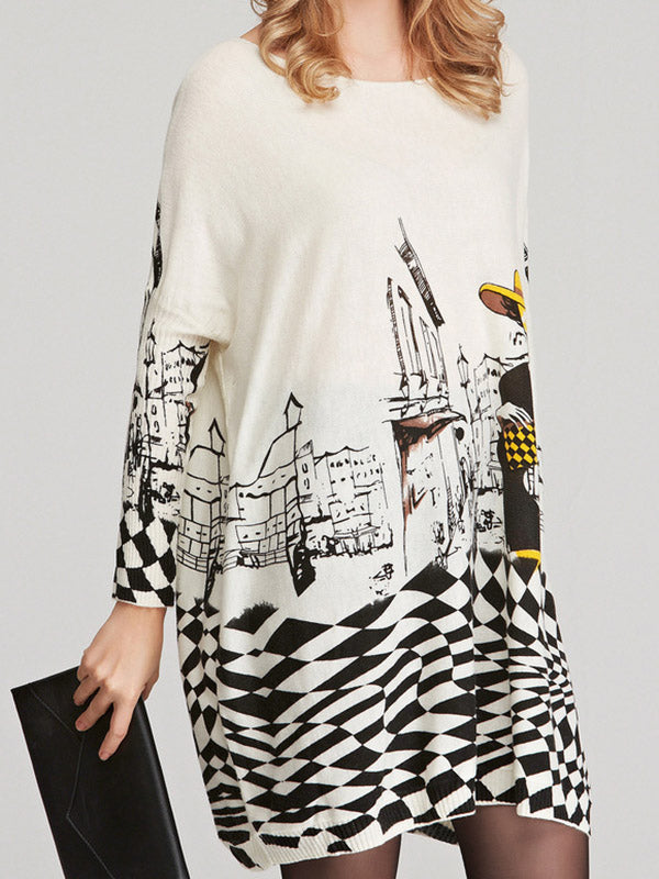 Loose Printed Split-joint Sweater