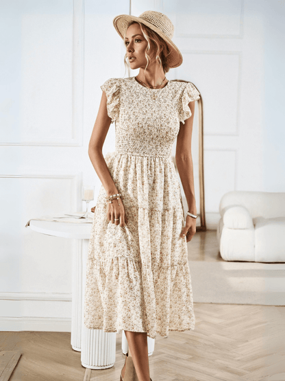 Always Falling Tiered Midi Dress - Beige
