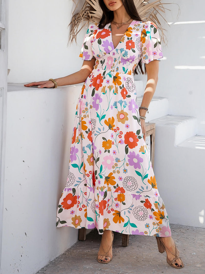 Tropical Drift Abstract Maxi Dress - Beige