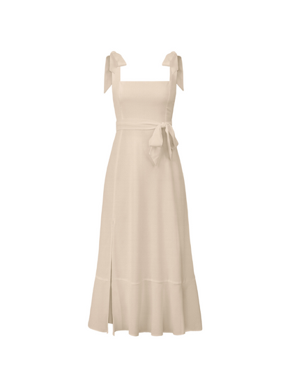 Avianca Shoulder Tie Bridal Midi Dress - Beige