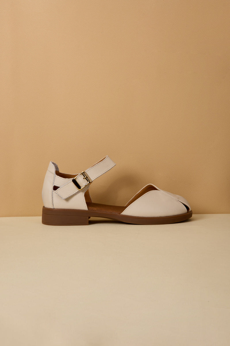 Rumour Has It | Tatum Leather Flat Sandal - Beige