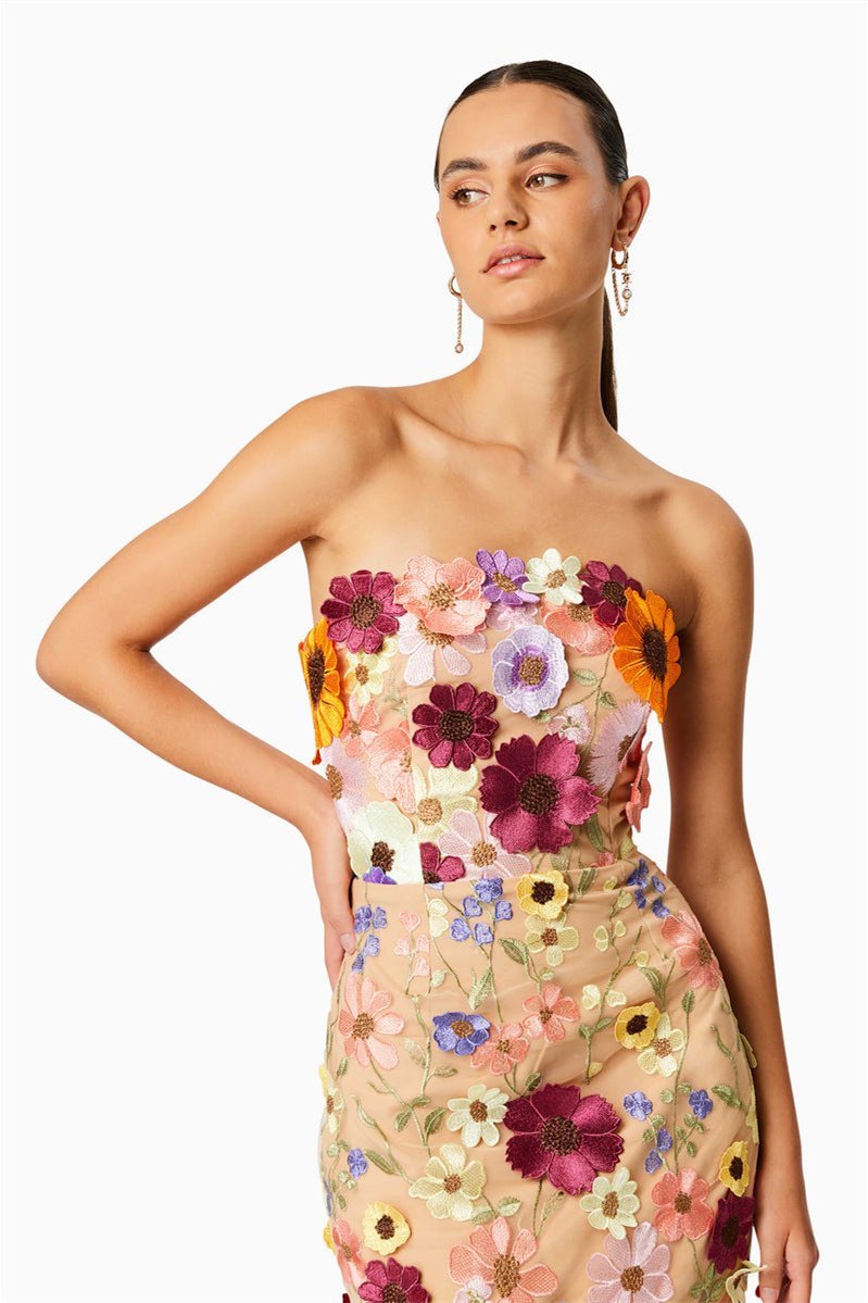 Belle Embroidered Strapless Midi Dress