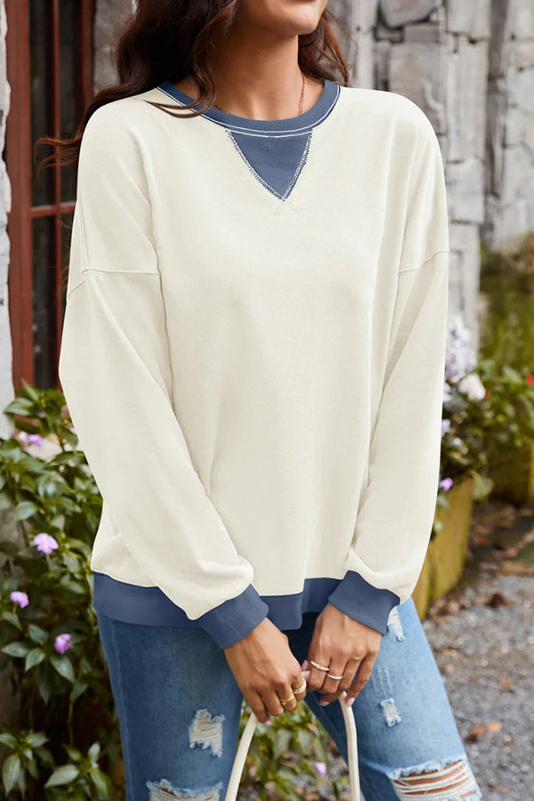 Fashionable Contrasting Color Loose Long-sleeved Sweatshirt
