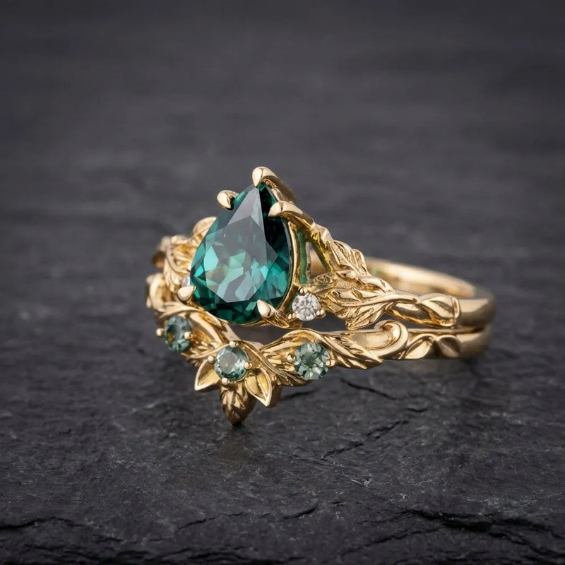 Vintage Floral Green Stone Ring
