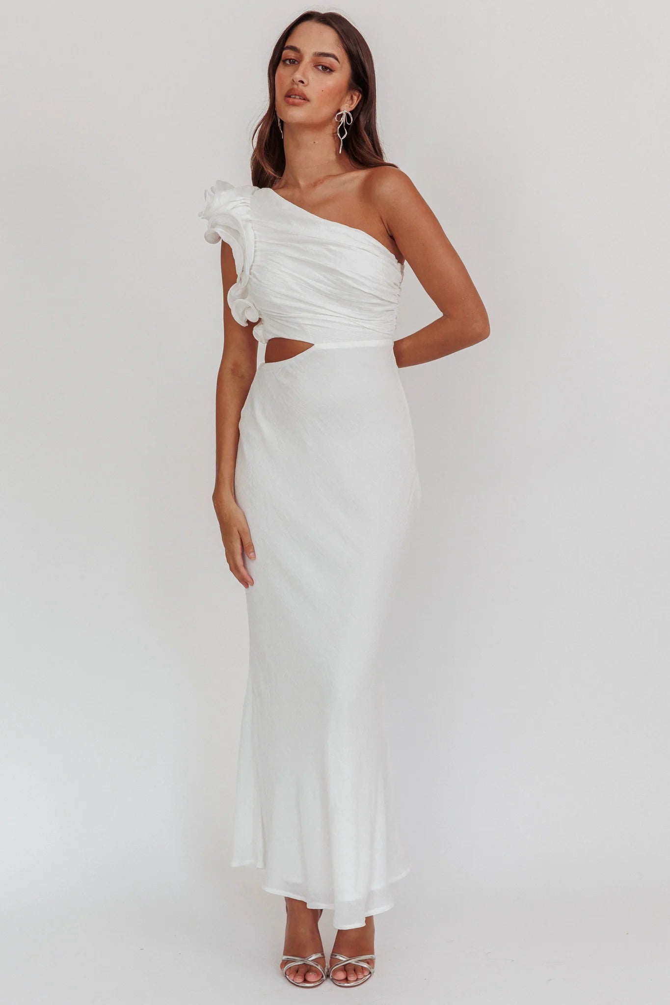Deanna One-shoulder Ruffle Maxi Dress White