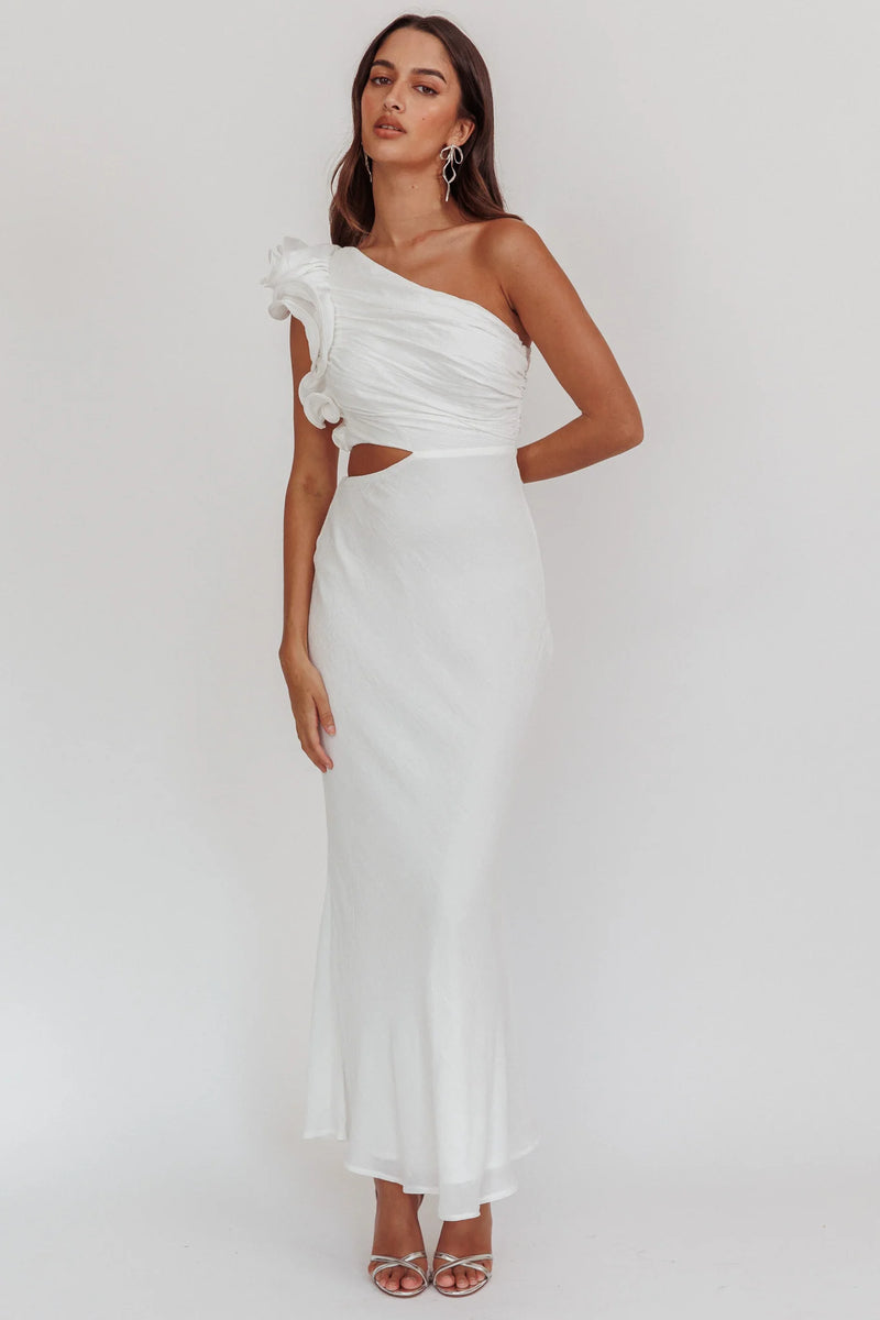 Deanna One-shoulder Ruffle Maxi Dress White