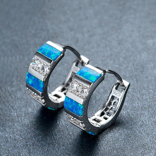 Blue Opal Huggie Earrings