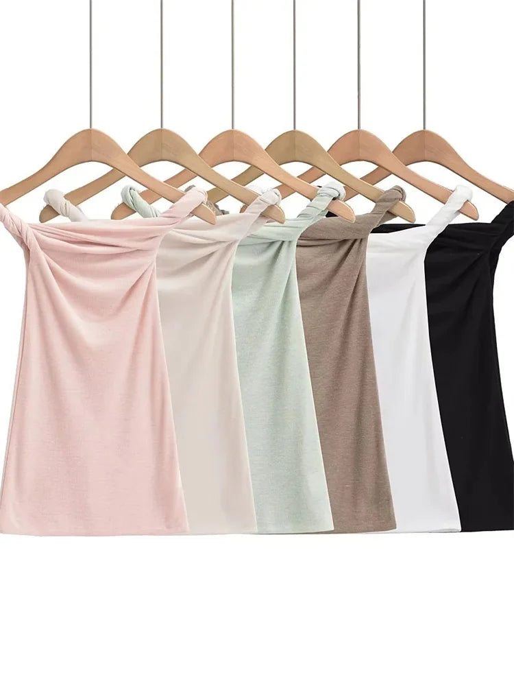 Twist Off-shoulder Slim T-shirt Patchwork Backless ’s Top Y2k Top Pleated Strapless Pullover Tee