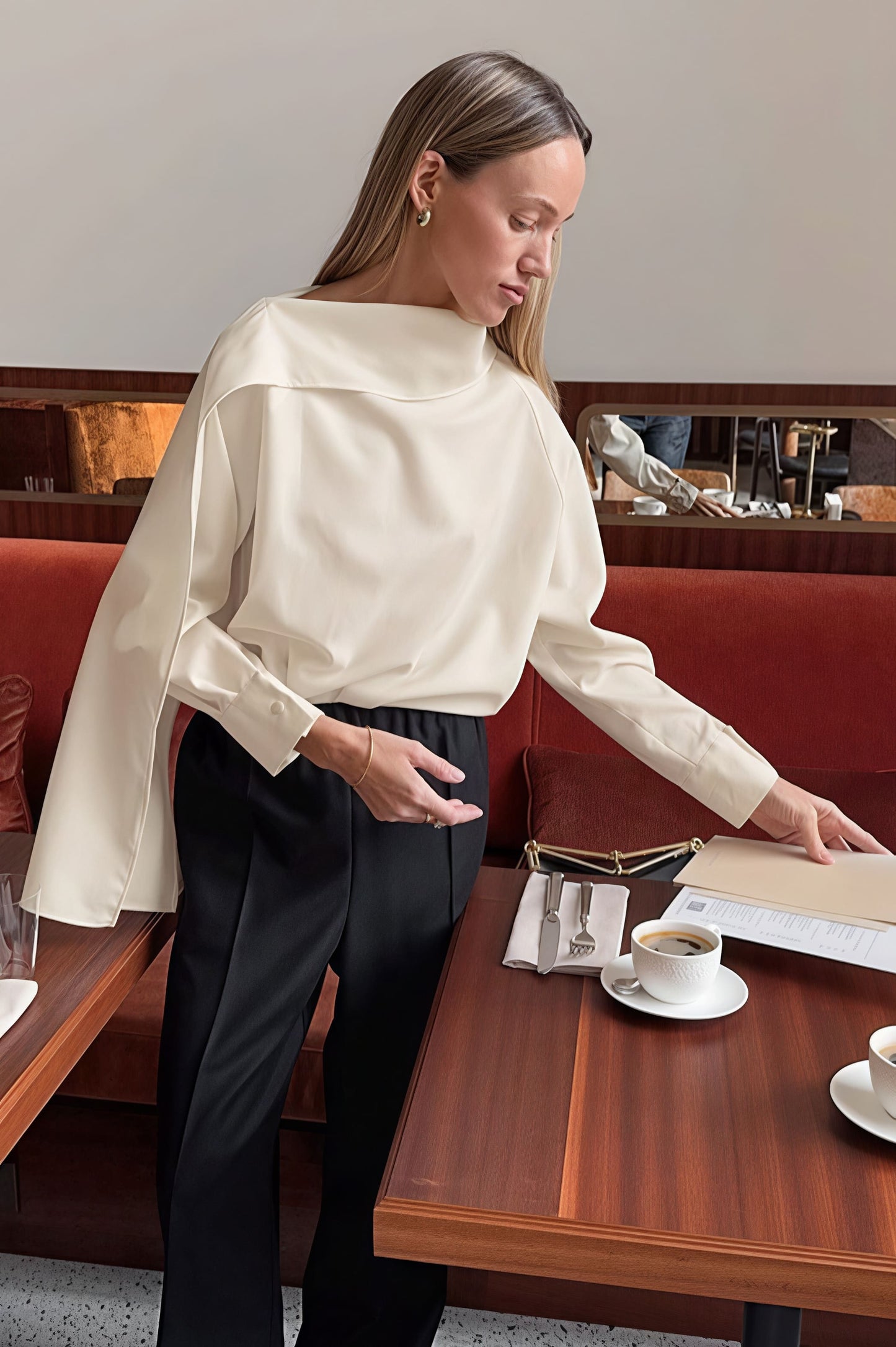 Tie Detail Apricot Long Sleeve Blouse