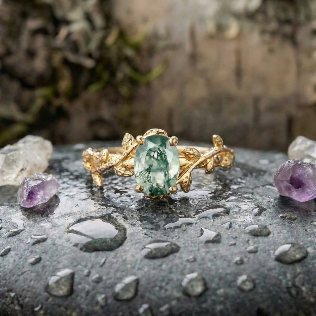 Elegant Moss Agate Ring