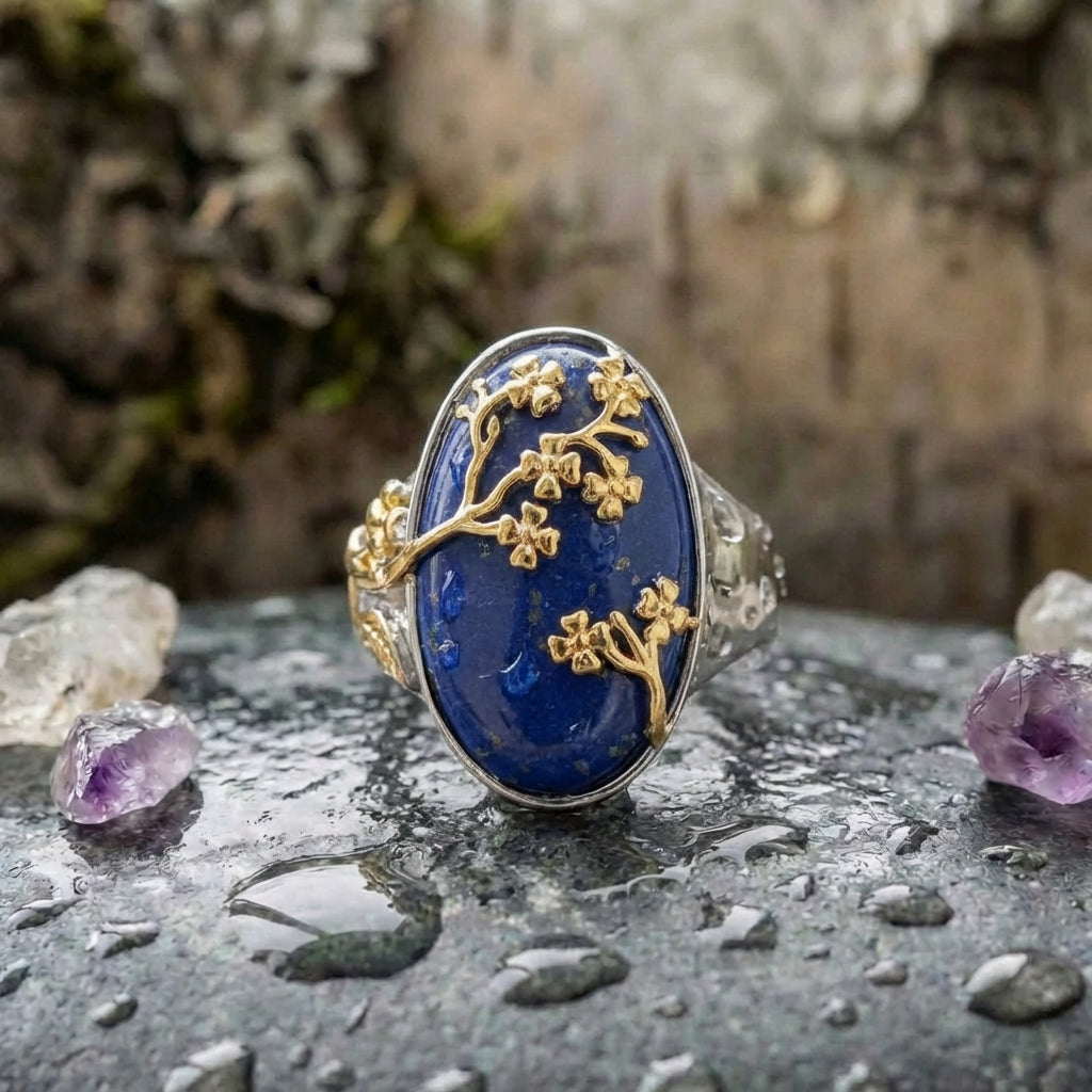 Elegant Lapis Floral Ring