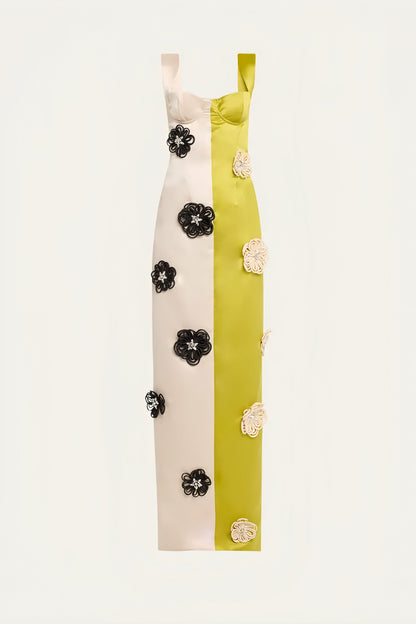 Xylia Color Blocked Flower Bandage Maxi Dress