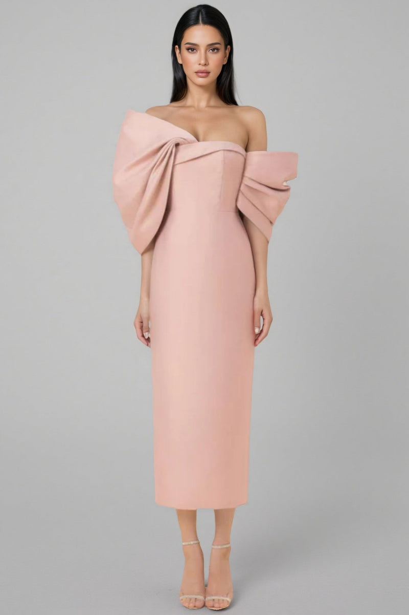 Fanya Strapless 3d Bow Maxi Dress-pink