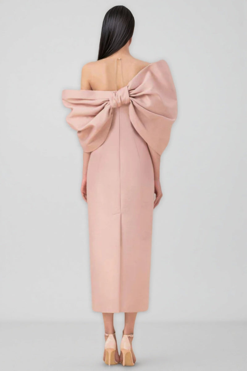 Fanya Strapless 3d Bow Maxi Dress-pink