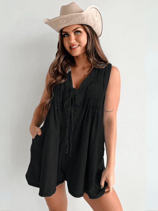 Abbey™ | Light Denim Romper With Tie Closure