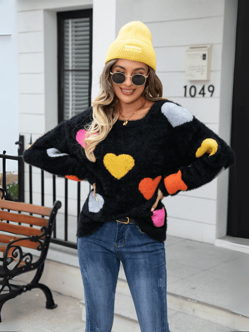 Hearty Valentine Knit Sweater - Black