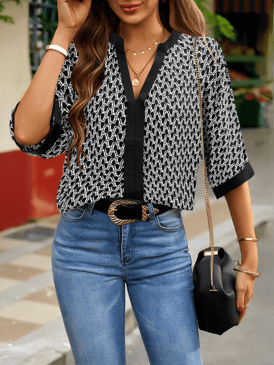 Time Will Tell Printed Blouse - Black