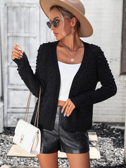 Billie Pom Open Sweater Cardigan - Black