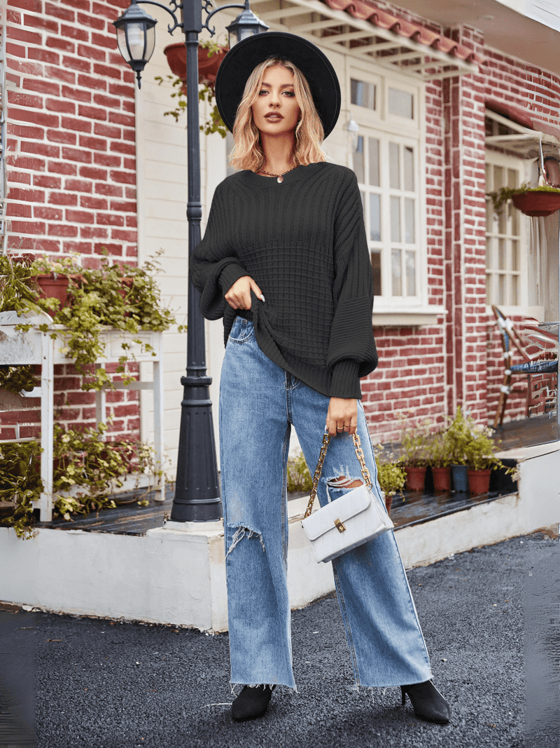 Tahoe Bound Waffle Knit Sweater - Black