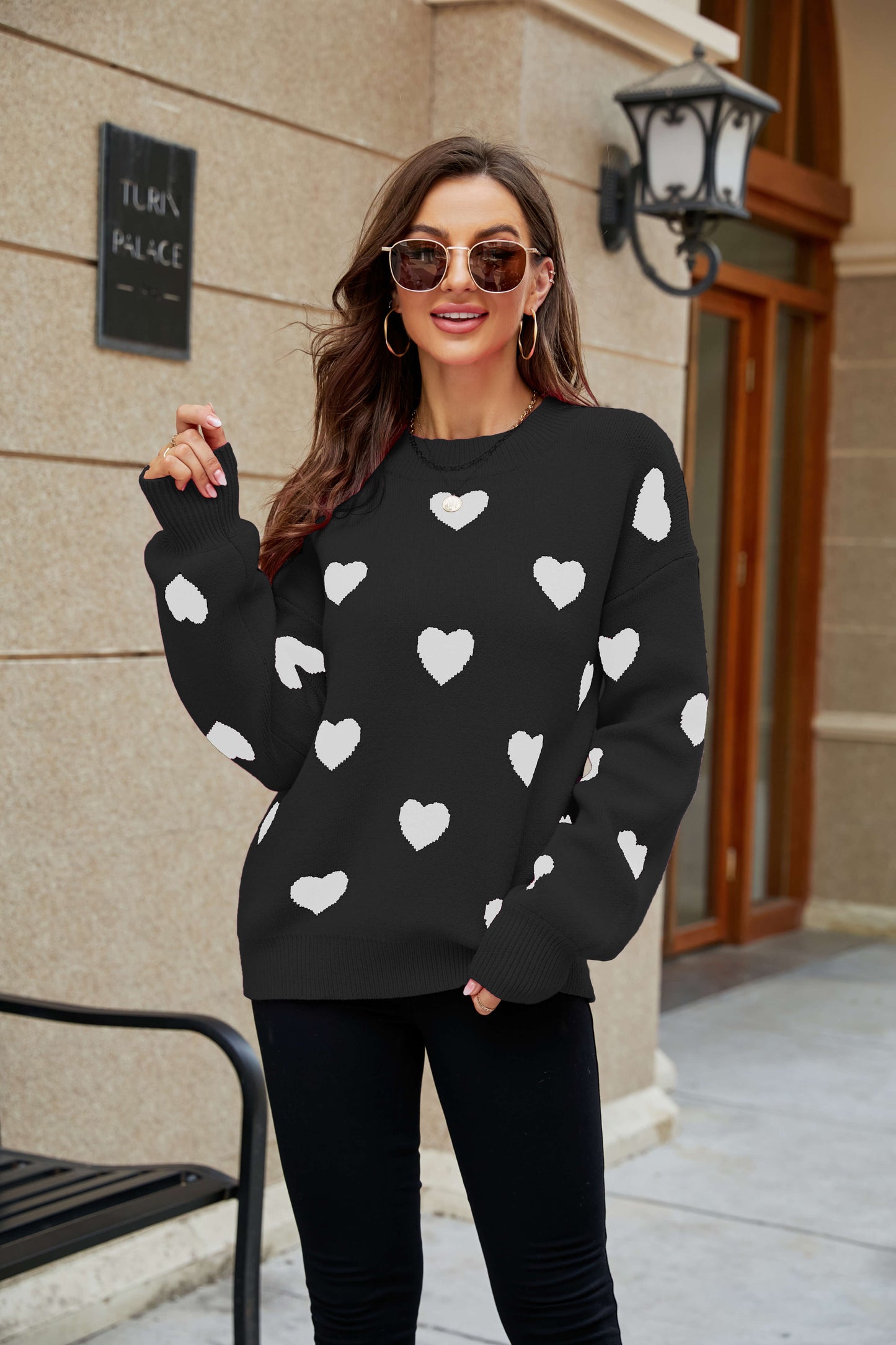 Heart Letter Oversized Pullover Knit Sweater