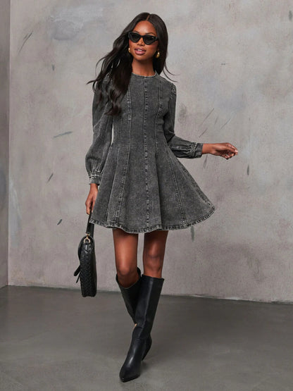 Follow Me Denim Fit and Flare Mini Dress - Black