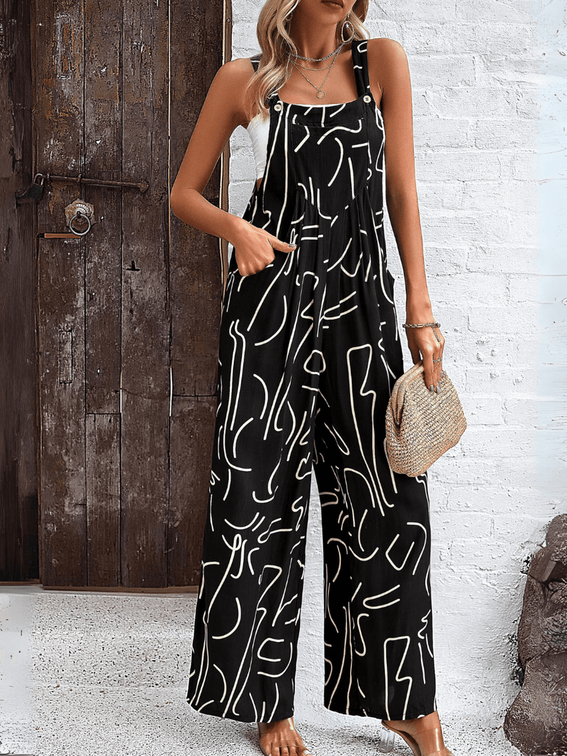 Funky Female Printed Wide Leg Jumpsuit - Black