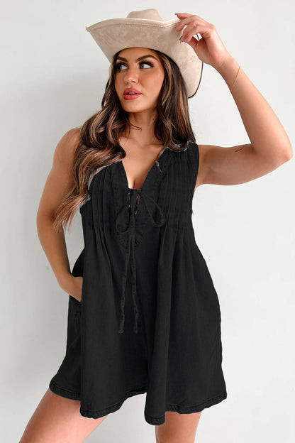 Texas Babydoll Denim Romper - Black