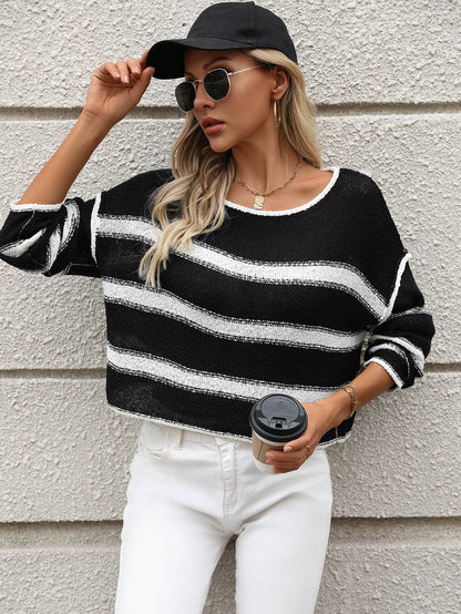Keep Me in Striped Knit Sweater - Black