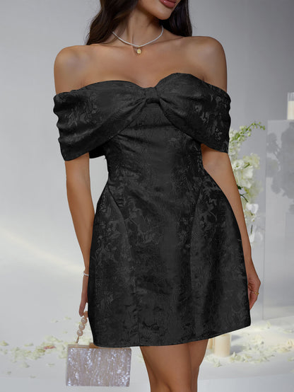 Whispering Bow Off the Shoulder Mini Dress