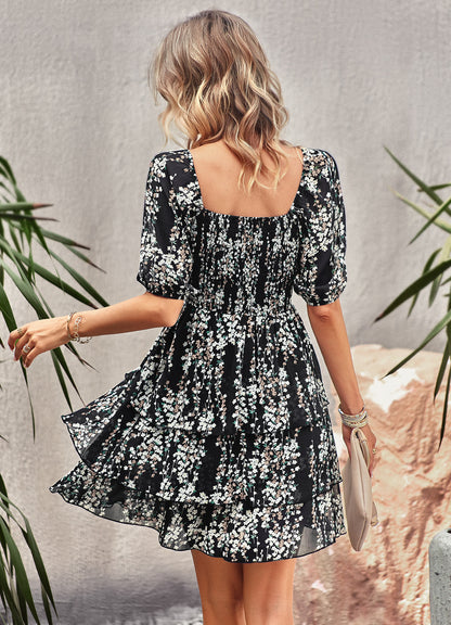 Think Garden Printed Mini Dress - Black
