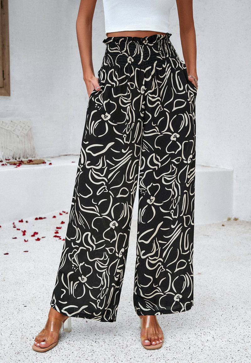 Stay With Me Printed Wide Leg Pants - Black