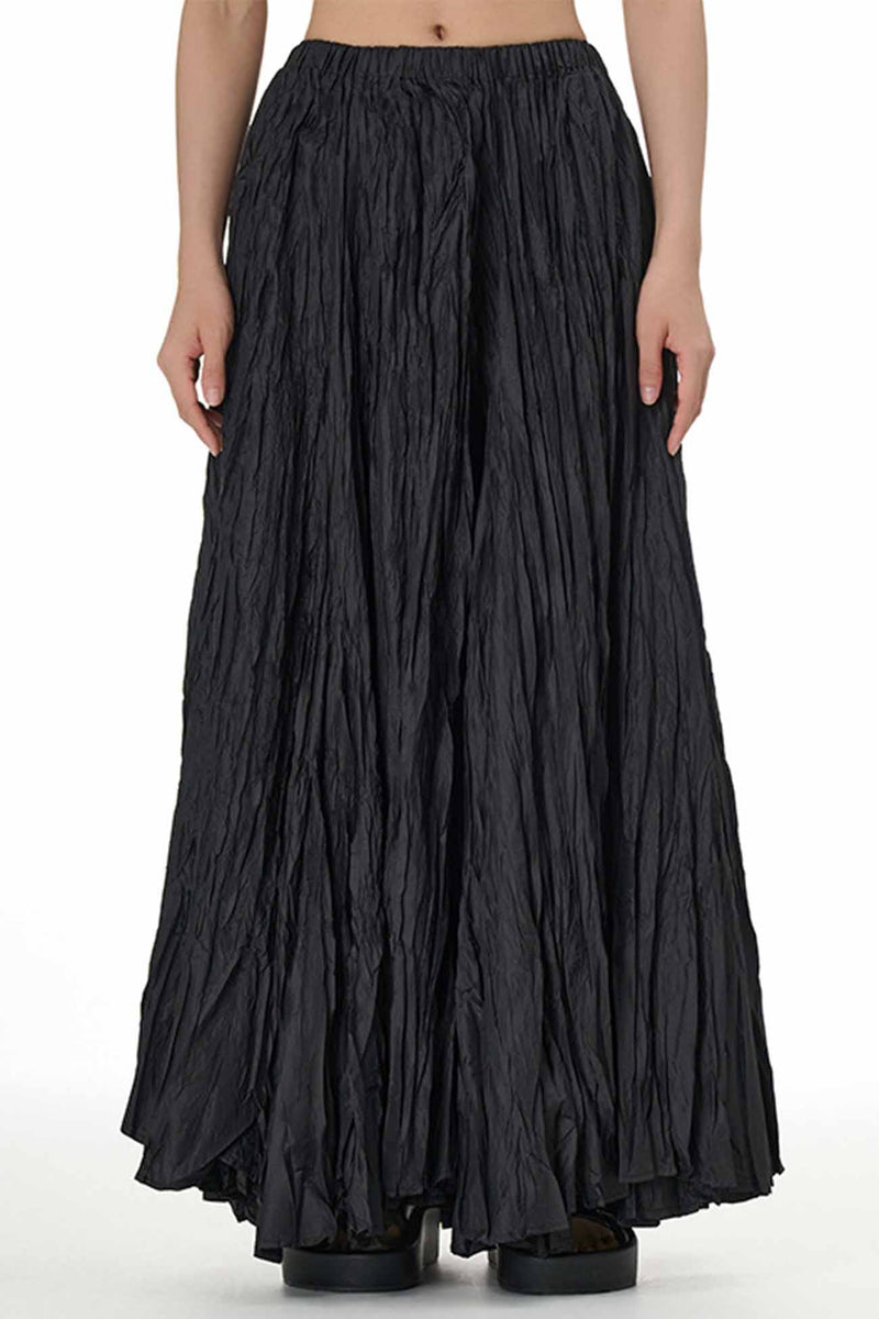 Color Pleated Midi Skirt