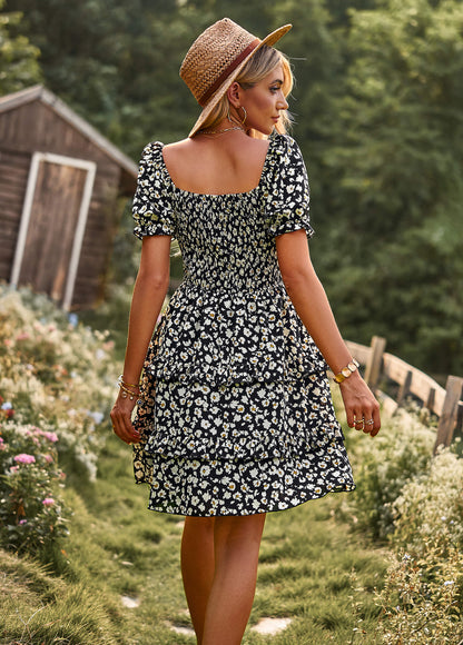 Moment in Daisy Smocked Mini Dress - Black
