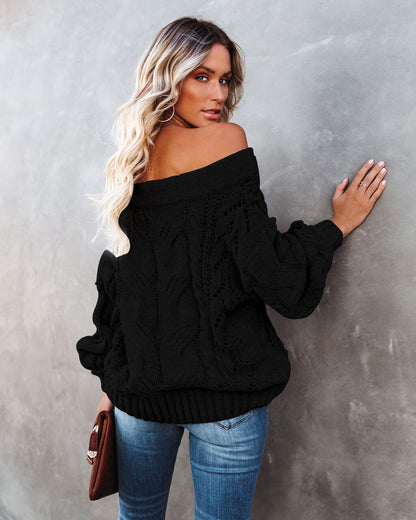 Dreamworld Off the Shoulder Pullover Sweater - Black