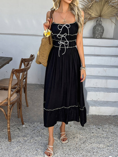 Spring Breath Smocked Maxi Dress - Black