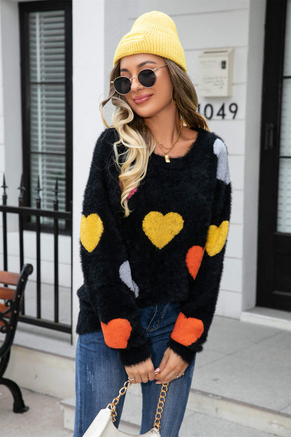 Hearty Valentine Knit Sweater - Black