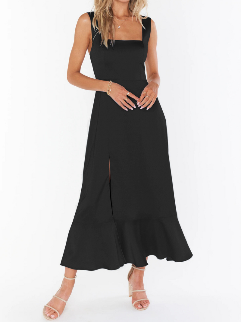 Avianca Shoulder Tie Bridal Midi Dress - Black