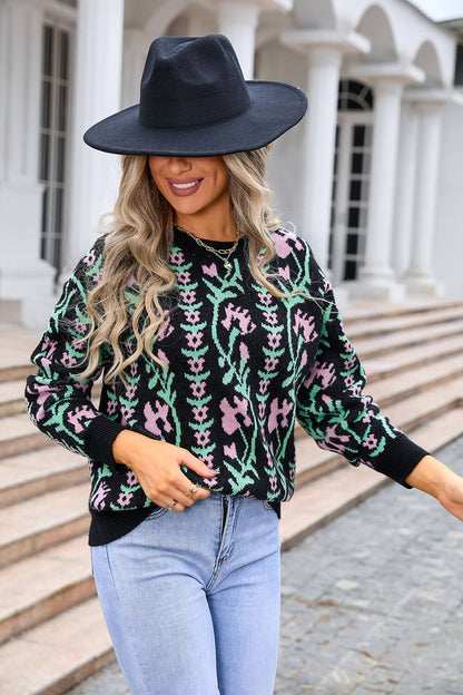 Adalia Pattern Knit Sweater - Black