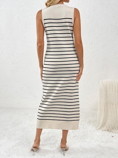 Dancing on Air Striped Knit Midi Dress - Black