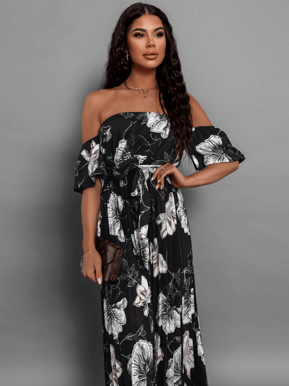 Rosalie Off the Shoulder Plisse Maxi Dress - Black