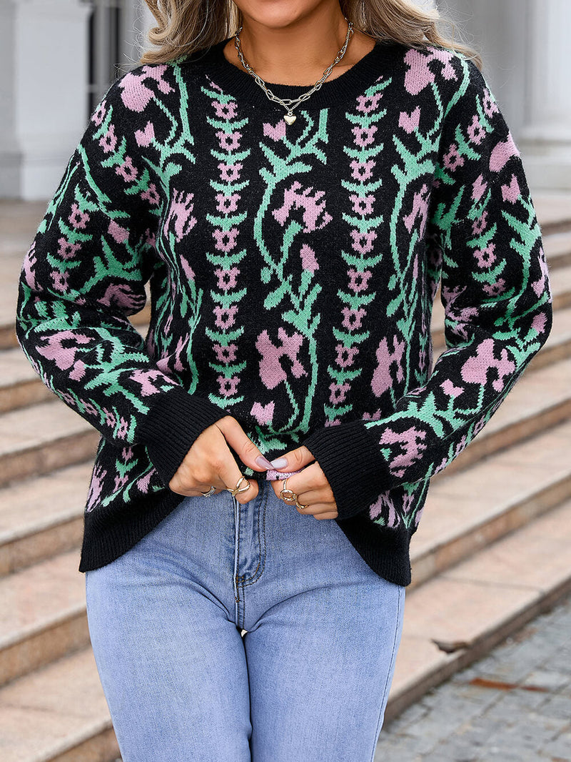 Adalia Pattern Knit Sweater - Black
