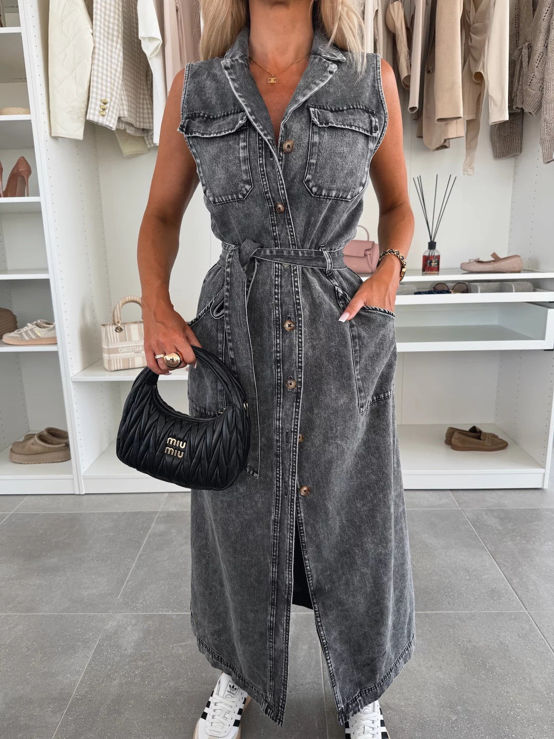 Sierra Serenade Denim Maxi Dress - Black