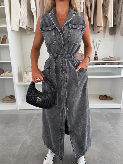 Sierra Serenade Denim Maxi Dress - Black
