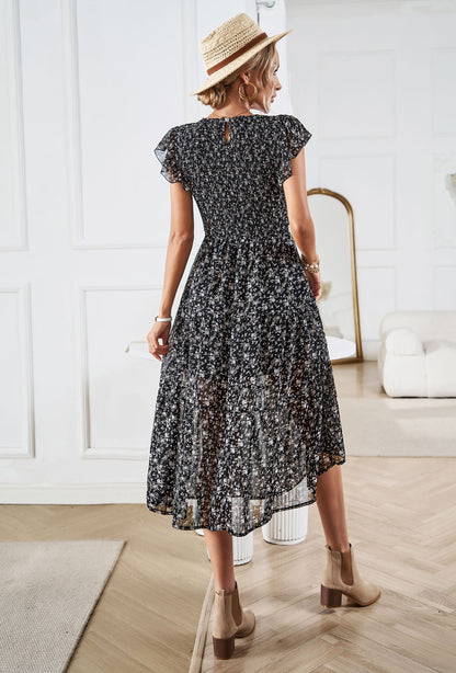 Always Falling Tiered Midi Dress - Black